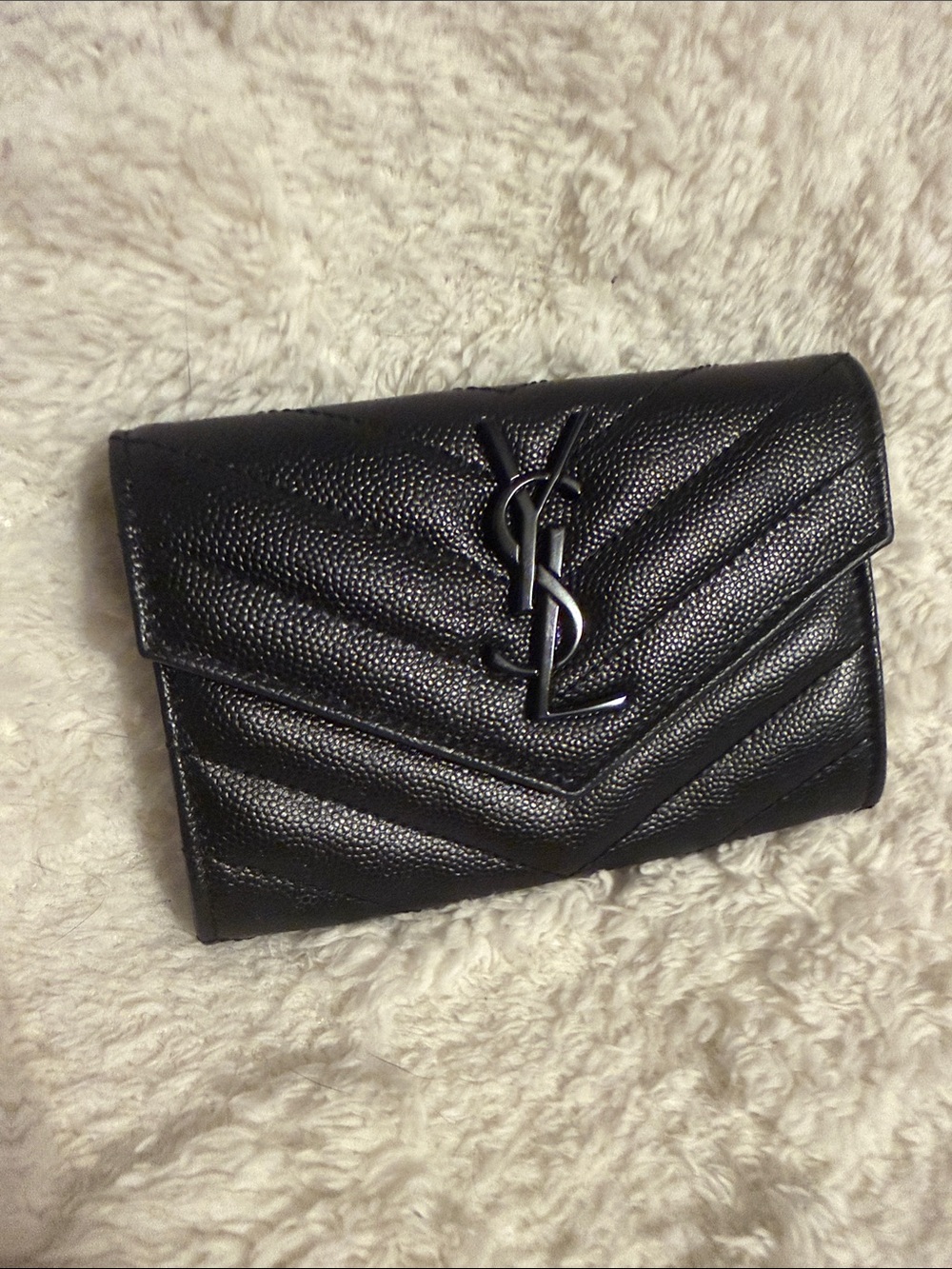 Saint Laurent Black Quilted Leather Compact Wallet with YSL Logo